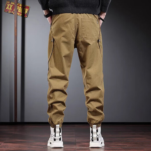 Romon Arbeitshose Herren Sommer Neue amerikanische Modemarke Trendy vielseitig kleine Füße Harlen Neun-Punkte-Sport-Langhosen Dyl-2506 Kamel gelb 2xl