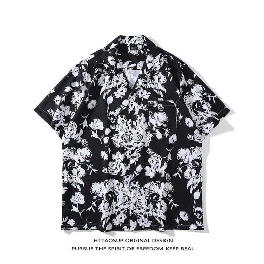 Smart Dog Flower Hemd Retro Hong Kong Stil Männer Hawaiian Style Kurzarm gebrochene Frauen Hong Kong Stil gut aussehender Strandhemd Big White 7027 m