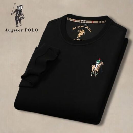 AGUGSTER Polo Auténtico Paul Autumn and Winter New Men's Loose Round Sweet Sweinshirt Polo Camiseta de caballo bordada Camiseta White 6628 L