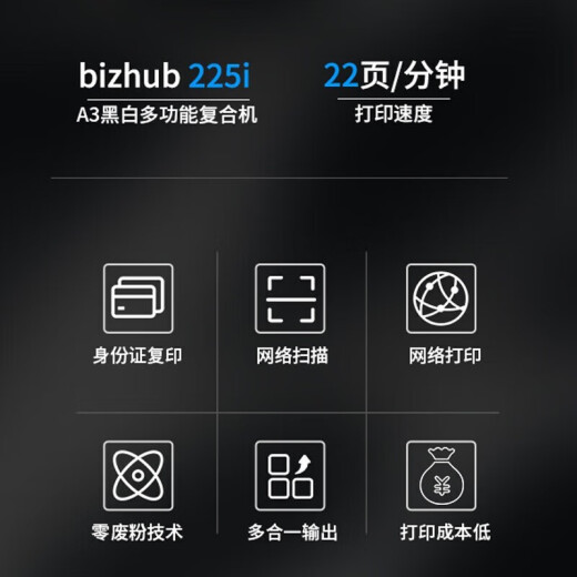 柯尼卡美能达 6180en/185en/215i/225i a3打印机黑白激光复印多功能办公一体机 新款225i标配（双面打印/网络打印22页/分）