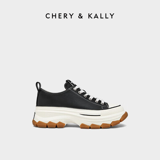 CHERY KALLY轻奢潮牌高级感女鞋新款厚底鞋女时尚头层牛皮休闲鞋增高板鞋 黑色 36