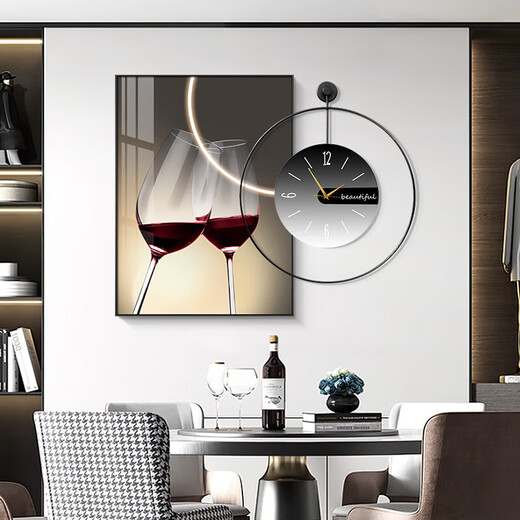 
CLCEY light luxury high-end modern simple Nordic restaurant decoration painting clock dining room hanging painting living room living room background B9734+A black hollow black dial 70*100+ clock 60*60 oil canvas fashion black