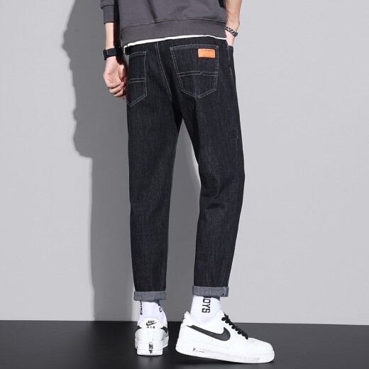 
Xiao Xueling jeans men's summer 2025 new thin pants men's trendy brand straight loose cropped pants versatile men's clothing 6621 black 33