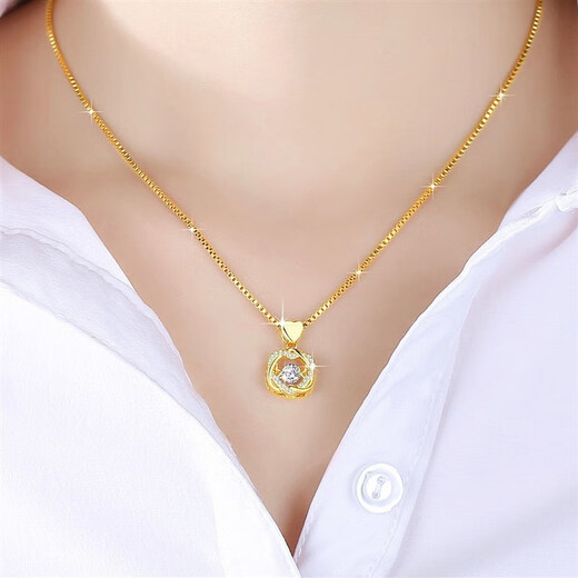 KPUS Hong Kong 9999I gold ladies necklace Korean version gold pendant 24Ik fashion simple lock with you in my heart + ingot chain