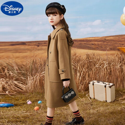 
Disney girls' woolen coat plus cotton children's woolen coat mid-length autumn and winter new style big children's fashionable girl college style milk tea color cotton style 120 size height 110-115cm Age 5-6 years old