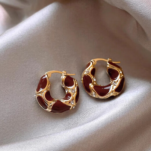 Idel Maillard earrings light luxury temperament high-end earrings for women 2025 new summer retro earrings E3751 coffee color broken diamond U-shaped