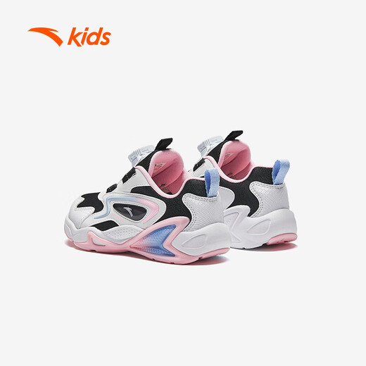 Zapatillas para niñas de anta para niños 2024 botón de mando de cuero de malla de otoño e invierno de otoño e invierno más zapatos de algodón de terciopelo [para niños regulares] negro/blanco/azul/rosa 9904-1 tamaño 30