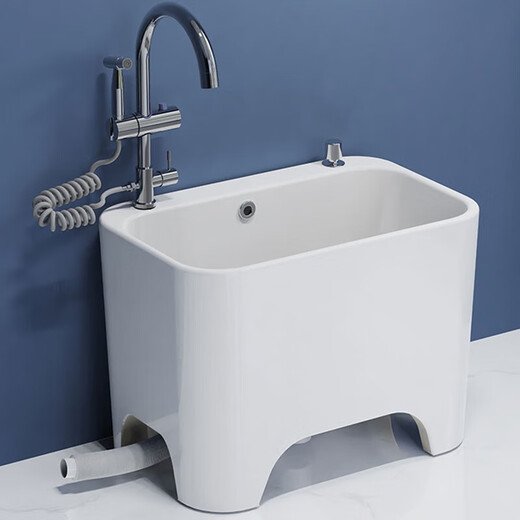 Darv mop pool household balcony ceramic wash large outdoor all-in-one mop pool high foot with hole sitting faucet floor basin J-T19 Taiwan controlled drain + universal faucet