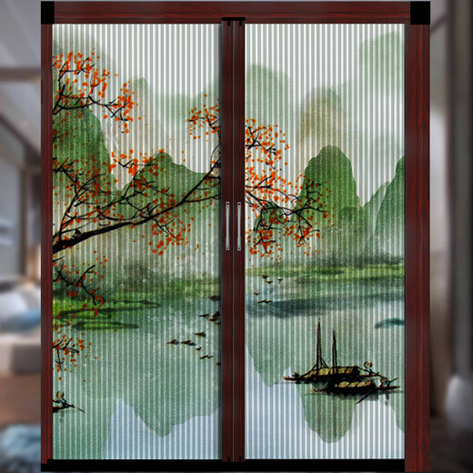 Chinese style sliding door living room balcony kitchen partition folding door punch-free honeycomb sliding door hollow A9276 frame A9274 frame brown