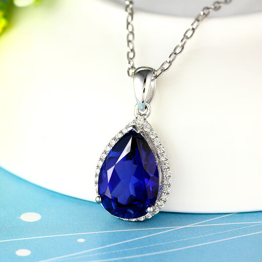 Flying Goose Sapphire Pendant 925 Silver Plated 18K Gold Tanzanite Color Gem Drop Shape Color Gemstone Necklace for Women Picture Color Pendant with 45cm Silver Chain