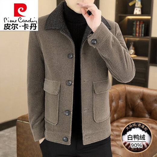 Pierre Cardin winter 2024 new high-end trendy brand handsome short woolen jacket men's winter thickened warm jacket men's black XL