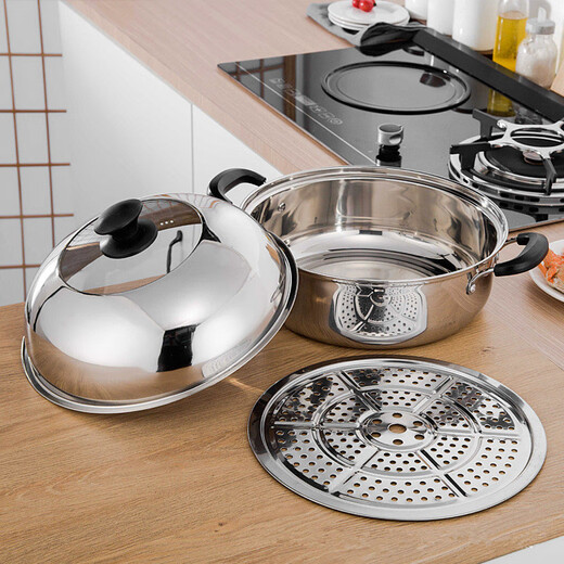 QVIP steam hot pot 40 stainless steel steamer single layer household soup pot steaming pot sauna pot commercial induction cooker high lid sauna pot 32