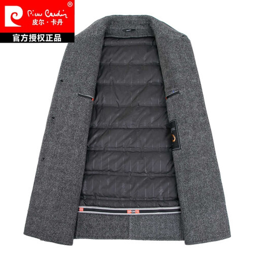 Pierre Cardin cashmere double-sided woolen coat men's mid-length autumn and winter dad wear removable liner woolen coat thickened gray Y2207 L/175