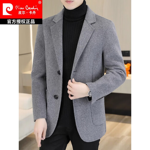 Pierre Cardin woolen coat men's short double-sided woolen men's cashmere blazer high-end autumn and winter casual windbreaker black (pure wool short) 3XL 165-180Jin Jin equals 0.5 kg