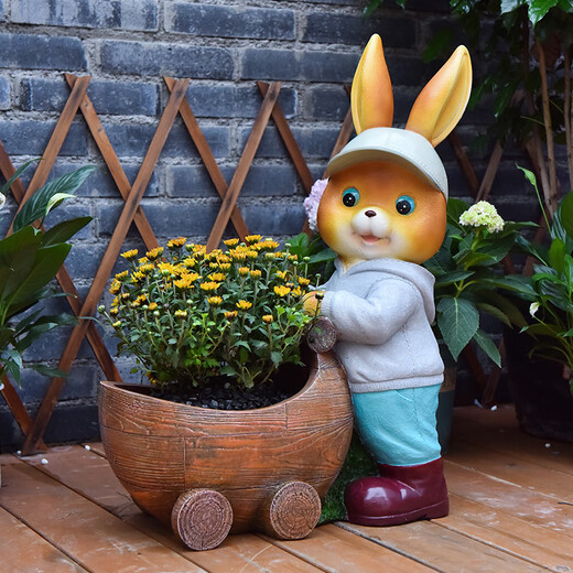 Yimingyuan Garden Decorative Courtyard Ornaments Outdoor Cartoon Rabbit Flowerpot Park Lawn Creative Simulation Animal Landscape Sculpture H20536