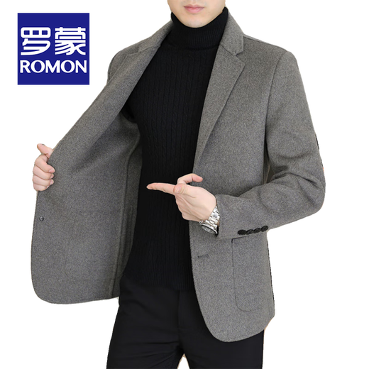 ROMON high-end winter woolen coat men's short double-sided woolen coat down liner detachable suit top Khaki (70% wool + free brooch) XL /180 (140-155Jin Jin equals 0.5kg)