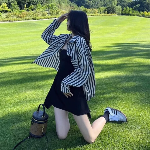 圣保美衬衫连衣裙女夏季套装长袖春秋新款2025法式气质吊带短裙子小个子 衬衣+吊带裙【套装】 M 码