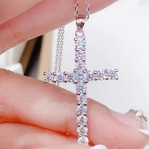 Bindao pt950 platinum cross pendant moissanite L stone full of diamonds fashion simple temperament women's necklace cold style