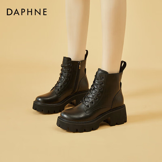 Daphne Martin boots women's British style thick-soled high-heeled short boots plus velvet women's boots 4622607107 black/velvet 36