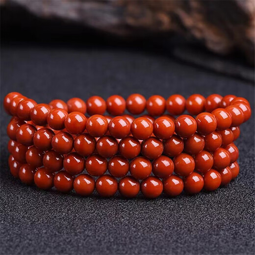Dingfeng Natural Nanhong Bracelet Sichuan Material Baoshan Persimmon Red 108 Agate Bracelet Full Color Full Flesh Less Cracked Multi-circle Buddha Beads Natural Full Flesh 8mm 108 Pieces (One item, one certificate)
