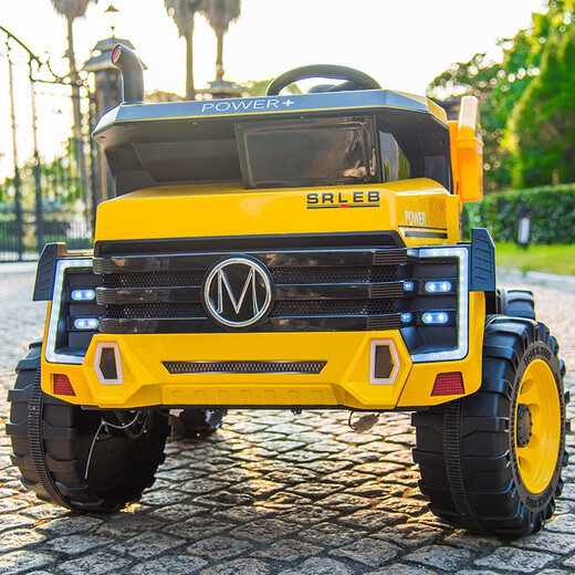 Hand in hand two-seater children's car electric dump four-wheel toy car can sit a person remote control male and female off-road vehicle engineering vehicle yellow four-wheel drive + electric dump + leather seat + swing