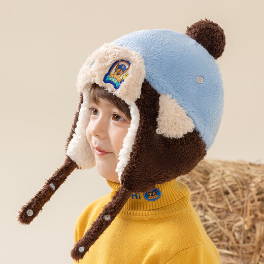 Paw Paw Team Li Dagong Children's Hat Autumn and Winter Windproof Ear Protection Lei Feng Hat Male and Female Baby Plus Velvet Warm Hat Light Blue 0321