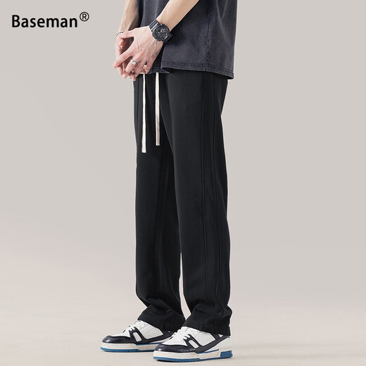 Baseman sweatpants men's autumn straight pants drapey casual pants trendy and versatile boys' loose sports pants Japanese pants men black L recommended 120-140Jin Jin equals 0.5 kg