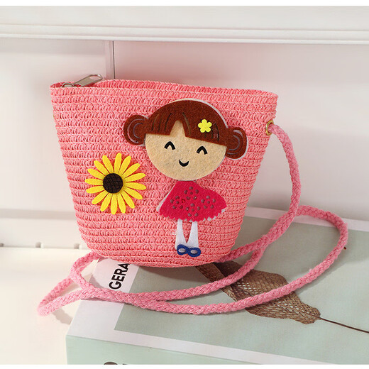 Shengxi'an bolsas para niños de verano para mujeres lindas bolsas de cuerpo cruzado bolsas de paja marinas bolsas tejidas nuevas solas flower niña paja tejida de paja niña de flores [concha rosa de agua]