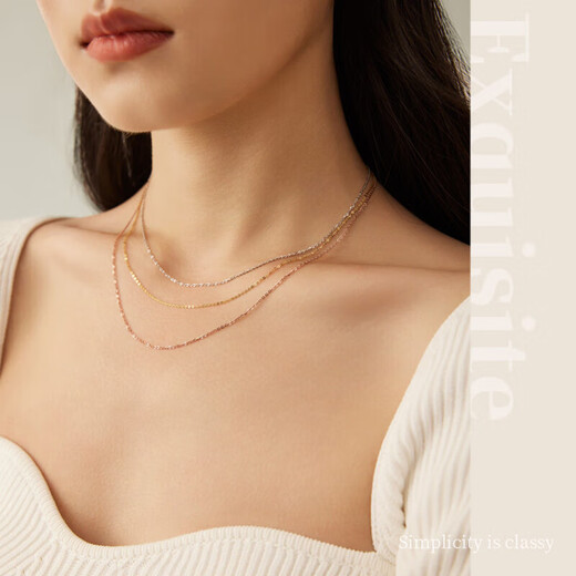 Chow Tai Sang 18K gold necklace for women, colored gold clavicle O-shaped chain, birthday gift for girls, about 0.8g 45cm