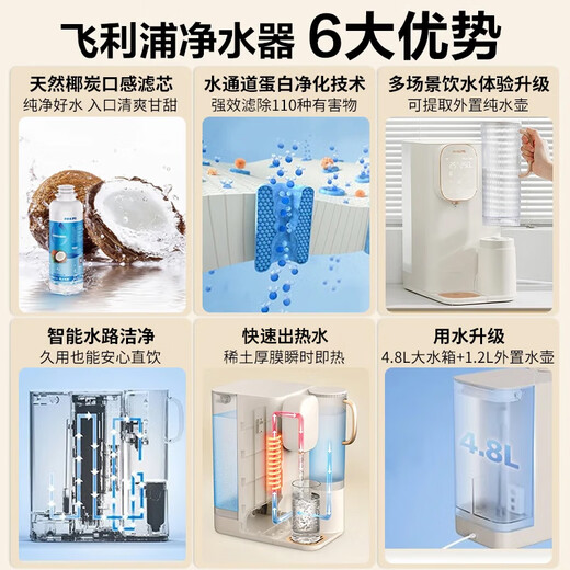 Philips (Philips) Wasserreiniger Haushalt Wasserreiner Heizung Direkter Getränke All-in-One Ganzes Haus für Desktop-Installationsfreiheit direkter Direktwasserspender RO Umkehrosmose Getränkereiniger Leitungswasserfilter [natürlicher Kokosnusskohlenstoffgeschmack] Add6850