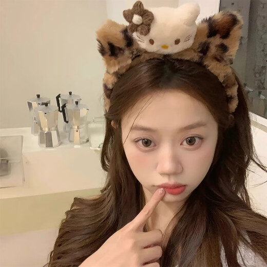 Shufen Pressed Hair Headband High-end Light Luxury Plush Hairband Women's Face Wash New Fashion Leopard Print Cute Kt Cat Western Style Hairpin F3098 Leopard Print Cat Hairband