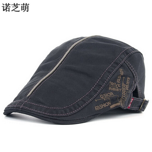 诺芝萌 刺绣字母鸭舌帽子 男女士画家帽前进帽 复古时装帽 太阳帽NC731 藏青色 均码 侧边可调节