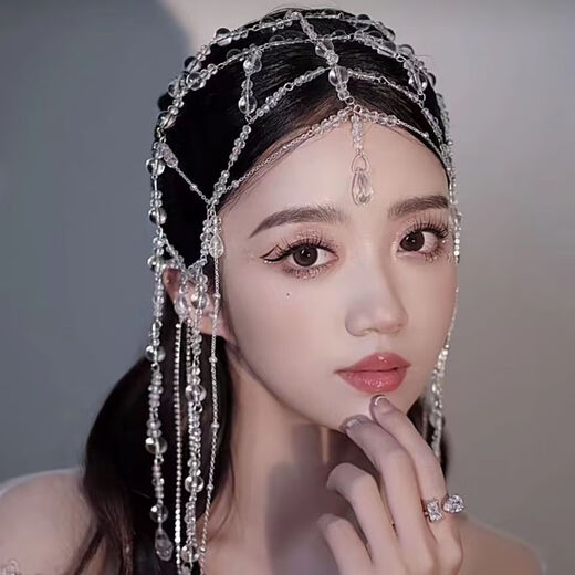 Lingchuan Korean style bridal wedding headdress, wedding dress, tassel forehead ornaments, hair accessories, super fairy atmosphere, high-end crown, photo and makeup accessories, single crystal forehead ornaments