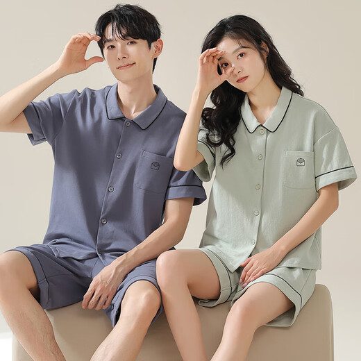 
Modal couple pajamas men and women's summer short-sleeved shorts 2024 new style for outdoor wear couples students' home clothes suit 12806+12706 Women M+ Men's XL