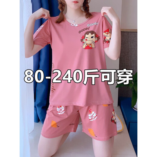 鎏蔓栗大码200斤睡衣夏季少女士短袖短裤夏款甜美可爱胖mm家居服加大号 681紫兔 4XL码175-210斤加肥大码