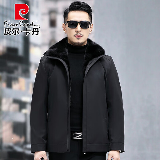 
Pierre cardin (pierre cardin) Parkfor men's short mink liner mink coat for winter new genuine leather jacket thickened fur coat Black mink liner L 48