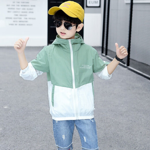G.DUCKKIDS children's clothing children's sun protection clothing summer new boys' sun protection clothing medium and large children thin breathable sun protection clothing boys summer clothing green 130 size 7~8 years old 120-130cm