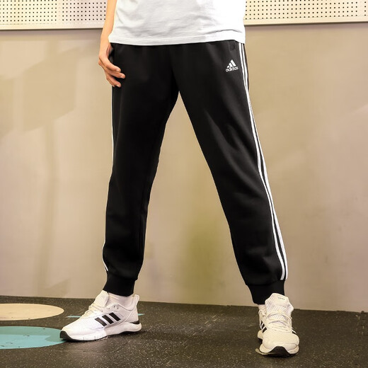 adidas 阿迪达斯运动裤束脚裤宽松直筒裤经典三条纹休闲裤健身运动长裤 【透气款】黑白-直筒裤  L 推荐:175-180cm