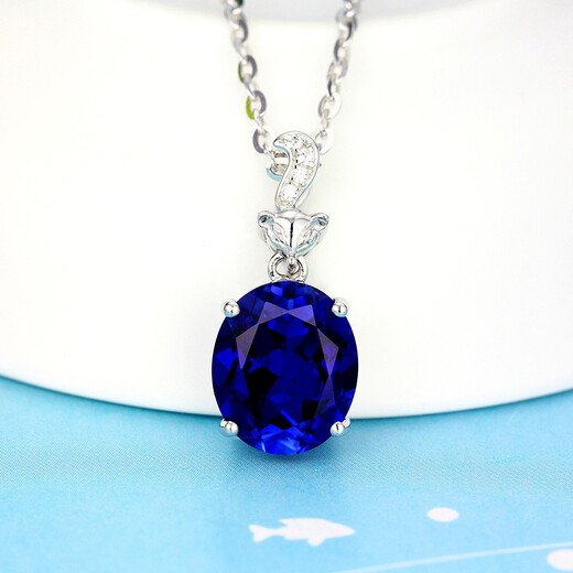 Fei Goose Sapphire Pendant 925 Silver Plated 18K Gold Necklace Colored Gemstone Crystal Tanzanite Color Women's Picture Color Pendant with 40cm Silver Chain