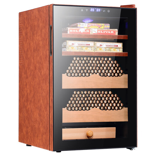 Bacchus cigar cabinet with humidity control, constant temperature and humidity control humidifier box, mini small household solid wood cedar wood embedded mellow culture naked culture red wine cigars energy-saving air-cooled frost-free high-end texture 300-400 pieces (2 naked culture + 2 box culture) 70L