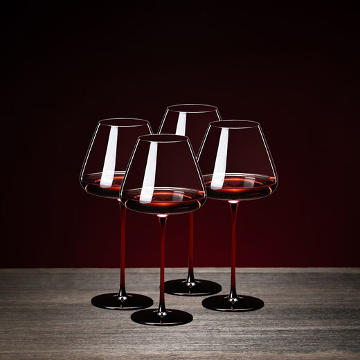 Genas Black Tie Crystal Red Wine Glass Set Home Goblet Burgundy Large Red Rod High-end Luxurious Decanter Wine Set Black Tie Red Rod Crystal Cup 840ml 4 Pack