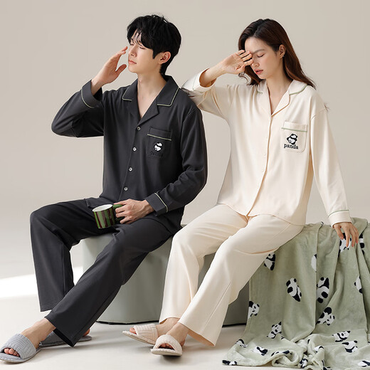
Cat Man (MiiOW) pure cotton couple pajamas in spring and autumn 2025 new long-sleeved large-size thin casual outdoor wear men and women home clothing suit 02D16803 M Women - (recommended 80-110Jin [Jin equals 0.5 kg])