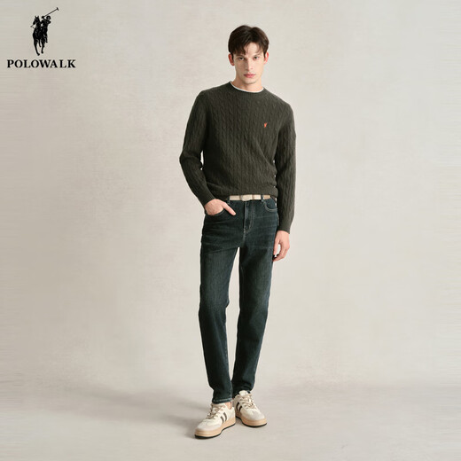 POLOWALK Мужской свитер 2024 Осень и зима Новый вязаный свитер с круглым вырезом Мужской кардиган цвета хаки M (170)