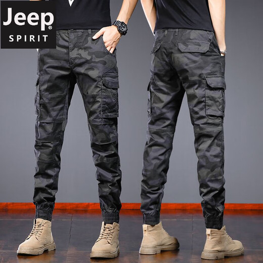 
Jeep (JEEP) spring pure cotton camouflage work pants for men loose straight tying pants American spring and autumn style wear-resistant and dirty casual pants 692B camouflage khaki 29 (waist circumference 2 feet 2)