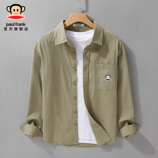 大嘴猴（paul frank）纯棉休闲长袖衬衫男士春秋宽松潮牌外套上衣男装百搭新款翻领衬衣 9569C深卡色【官方正品】 L 【建议120-135斤】