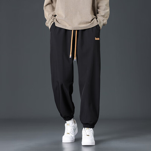 Dingfengbaoluo warm casual pants men's autumn and winter heavyweight velvet thickened ankle windproof fashionable sanitary trousers DFK42 black 3XL