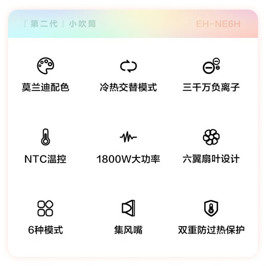 Panasonic [new product launch] small blower, constant temperature quick-drying negative ion hair care, dormitory and home portable hair dryer, give girlfriend and boyfriend birthday gift NE6H, brand new 2.0 small blower, NE6H-H