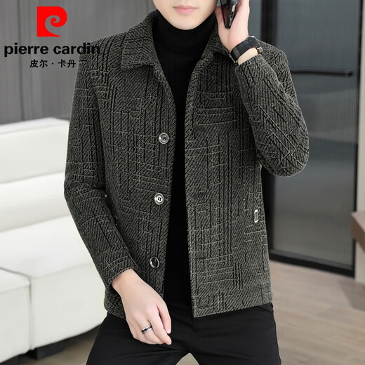 Pierre Cardin Autumn and Winter 2025 New Gold Mink Velvet Jacket Men's Lapel Korean Style Cotton Thickened Short Woolen Coat Jacket Dark Gray 2XL 140-155Jin Jin is equal to about 0.5 kg