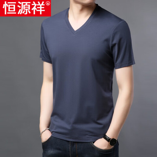 Hengyuanxiang Summer NUEVA Camiseta de manga corta para hombres Modal Color sólido Vangal de hielo Ventilador de mediana edad delgada y joven Camiseta de algodón casual 9902 Royal Blue 165