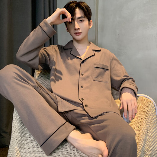 
Modal 2025 new men's pajamas cotton long sleeve spring and autumn thin spring and autumn youth cardigan home clothing set (BBA) men's G693 L (recommended height is about 170, weight is 100~130 Jin [Jin equals 0.5 kg])